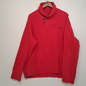 Polo Ralph Lauren Sweater Mens XXL Red Shawl Cowl Neck Knit Pullover Sweatshirt